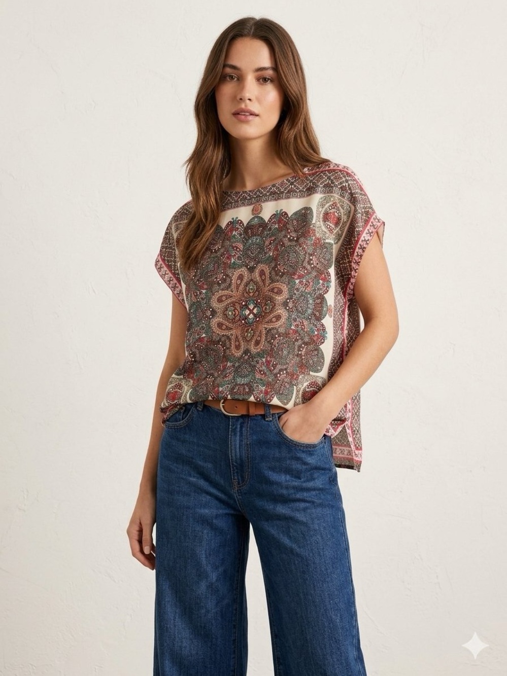 Paparazzi Boho Chic Global Ethnic Eclectic Folk Satin Pullover top